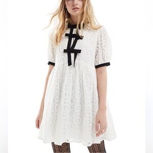 Sister Jane Contrast Bow Lace Mini Dress - Size Medium